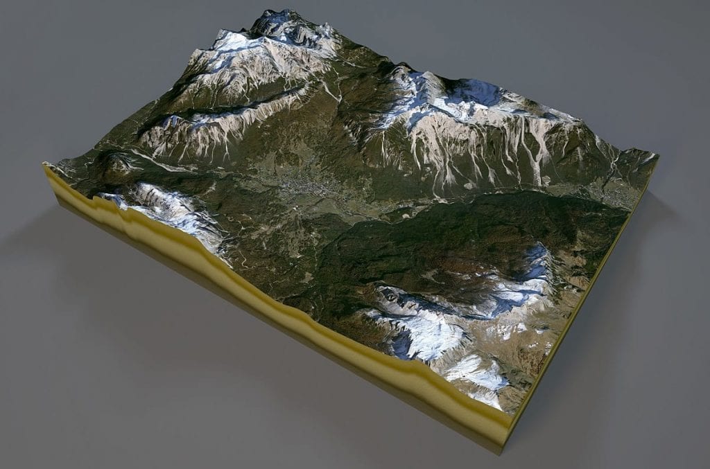 Satellite 3D view Cortina dampezzo dolomites