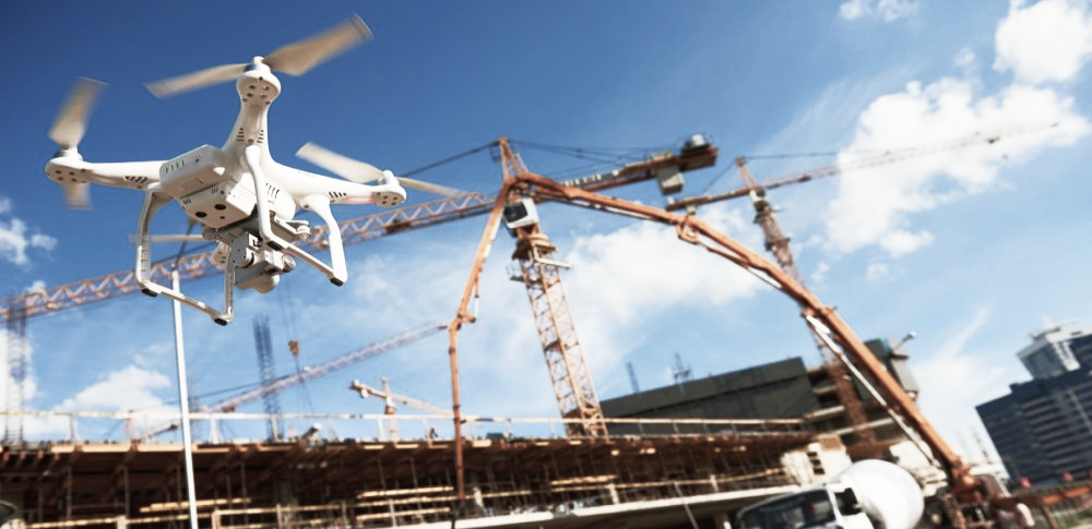 Drone flying over construction site