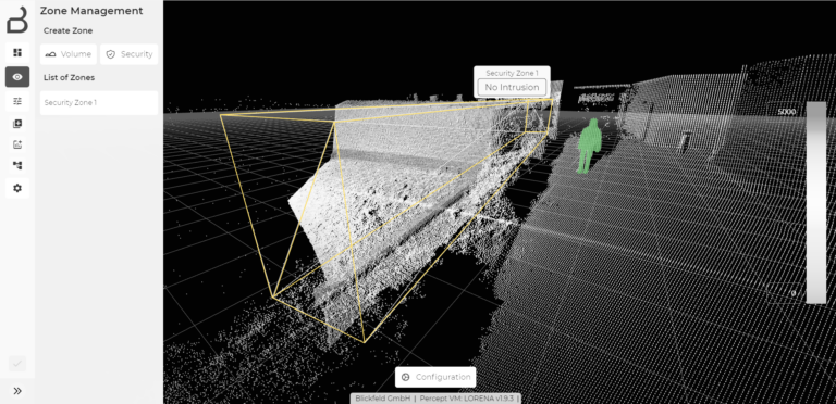 LiDAR point cloud showing no detected intrusion in the perception software